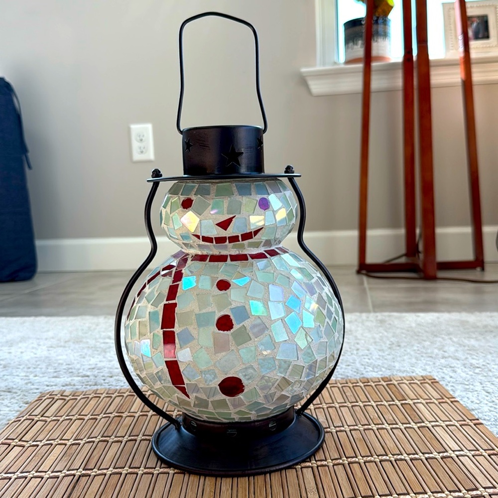 *LIKE NEW* Mosaic Tile Snowman Lantern - Adorable